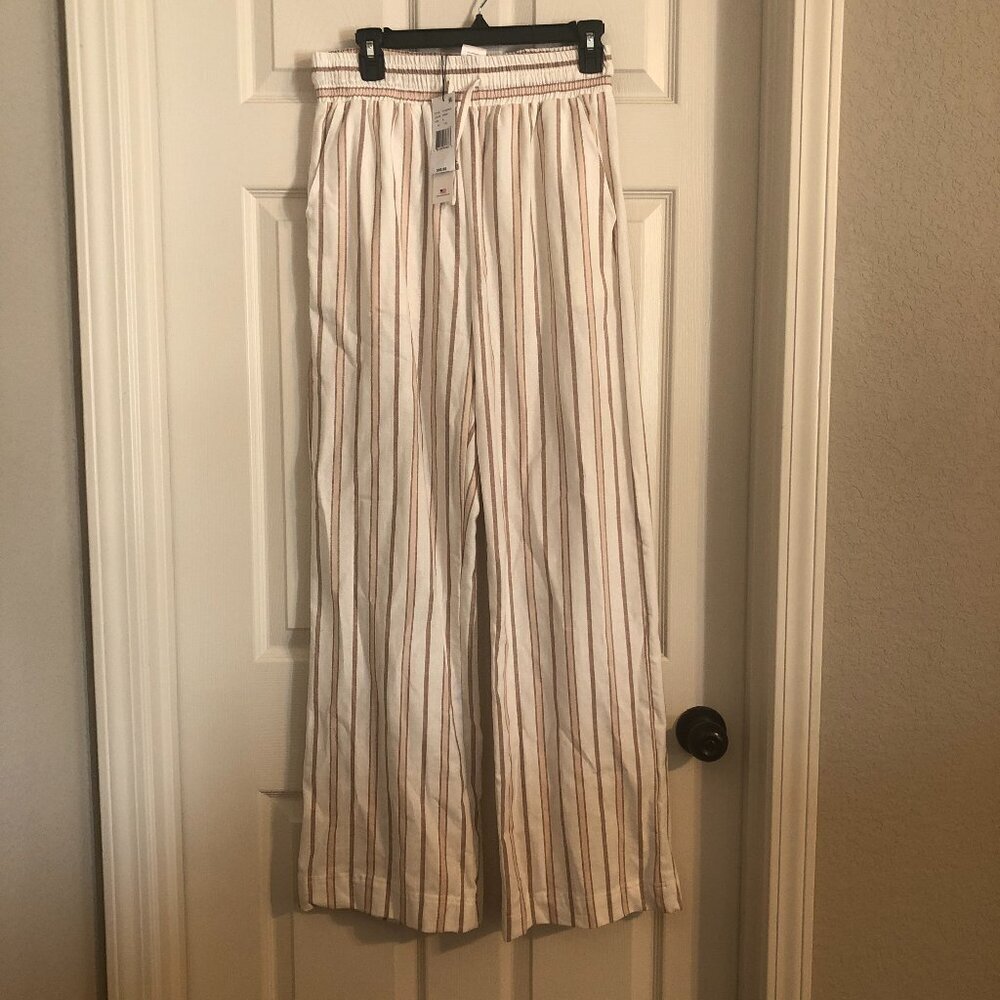 Vigoss cream with blush and tan stripes cotton pants with pockets sz M BNWT